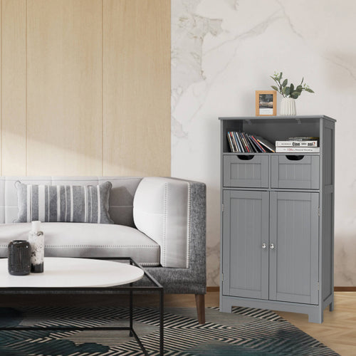 Bathroom Wooden Side Cabinet  with 2 Drawers and 2 Doors, Gray