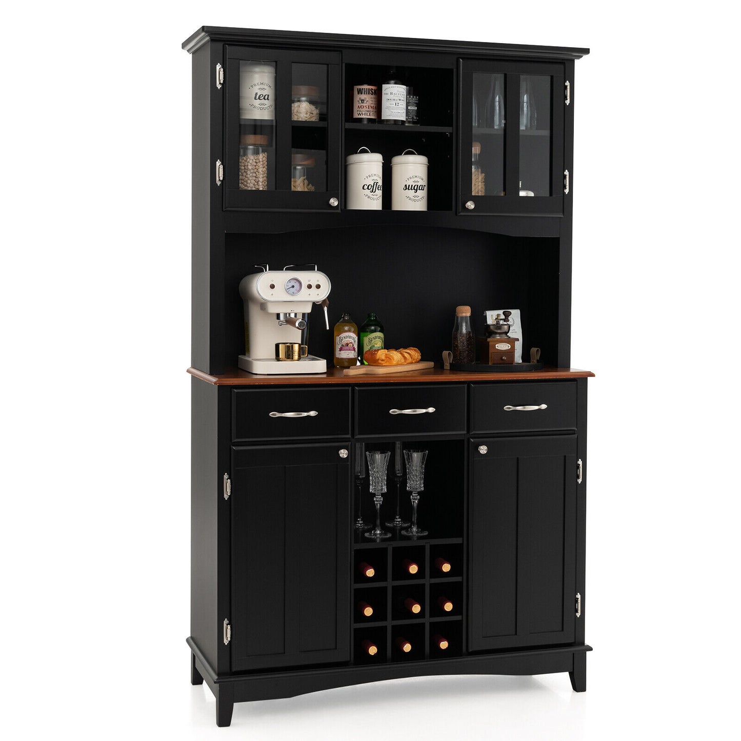 Kitchen Storage Cabinet Cupboard with Wine Rack and Drawers, Black Sideboards Cabinets & Buffets at Gallery Canada
