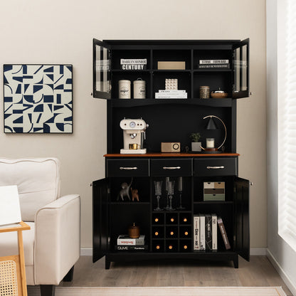 Kitchen Storage Cabinet Cupboard with Wine Rack and Drawers, Black Sideboards Cabinets & Buffets at Gallery Canada