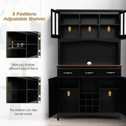 Kitchen Storage Cabinet Cupboard with Wine Rack and Drawers, Black - Gallery Canada