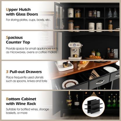 Kitchen Storage Cabinet Cupboard with Wine Rack and Drawers, Black Sideboards Cabinets & Buffets at Gallery Canada