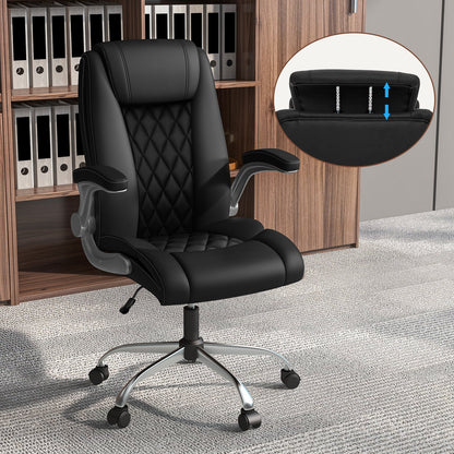 Modern Height Adjustable PU Leather Office Chair with Rocking Function, Black