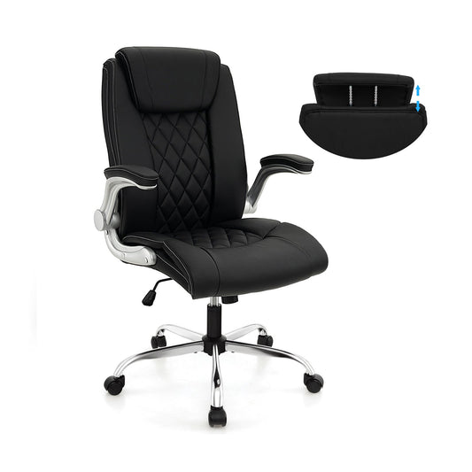 Modern Height Adjustable PU Leather Office Chair with Rocking Function, Black - Gallery Canada