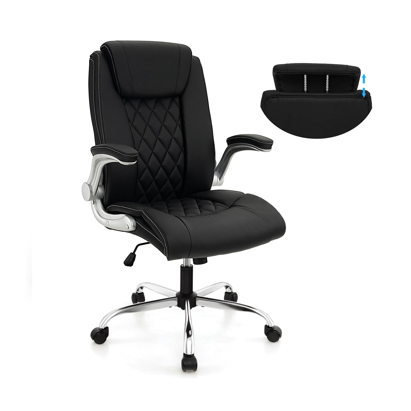 Modern Height Adjustable PU Leather Office Chair with Rocking Function, Black Executive Chairs Black at Gallery Canada