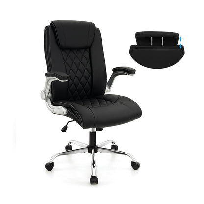 Modern Height Adjustable PU Leather Office Chair with Rocking Function, Black Executive Chairs Black at Gallery Canada