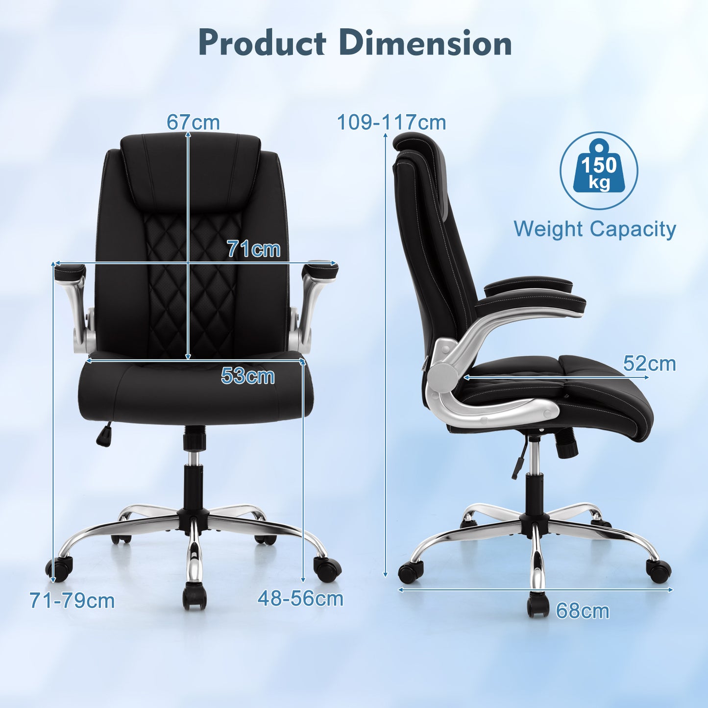 Modern Height Adjustable PU Leather Office Chair with Rocking Function, Black Executive Chairs at Gallery Canada
