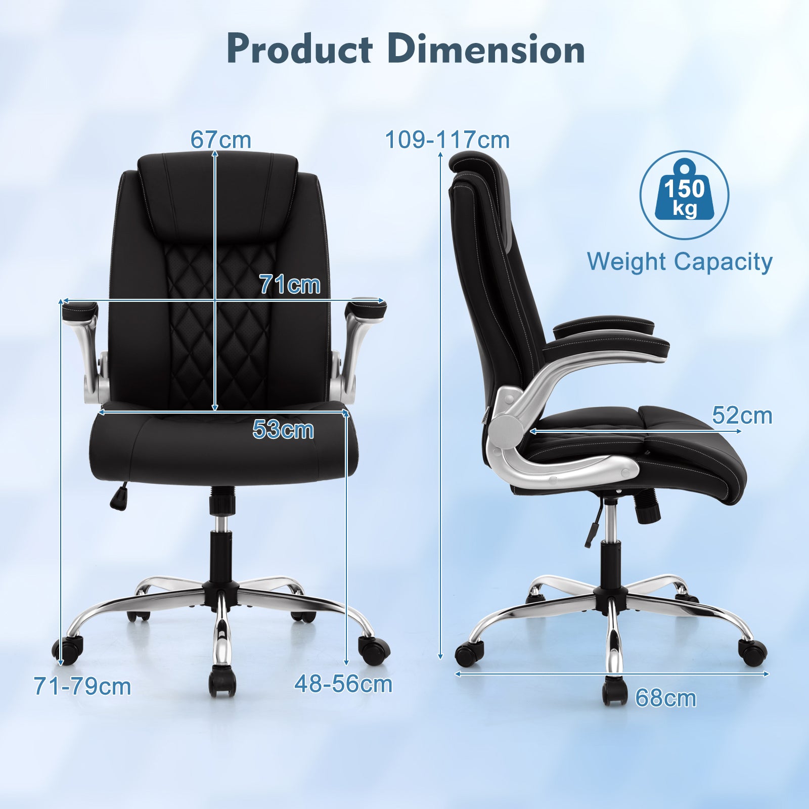 Modern Height Adjustable PU Leather Office Chair with Rocking Function, Black Executive Chairs at Gallery Canada