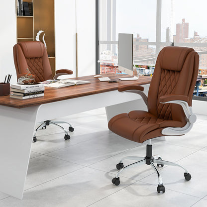 Modern Height Adjustable PU Leather Office Chair with Rocking Function, Brown