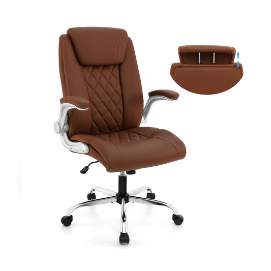 Modern Height Adjustable PU Leather Office Chair with Rocking Function, Brown