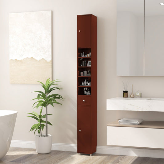 Freestanding Slim Bathroom Cabinet with Drawer and Adjustable Shelves, Brown - Gallery Canada