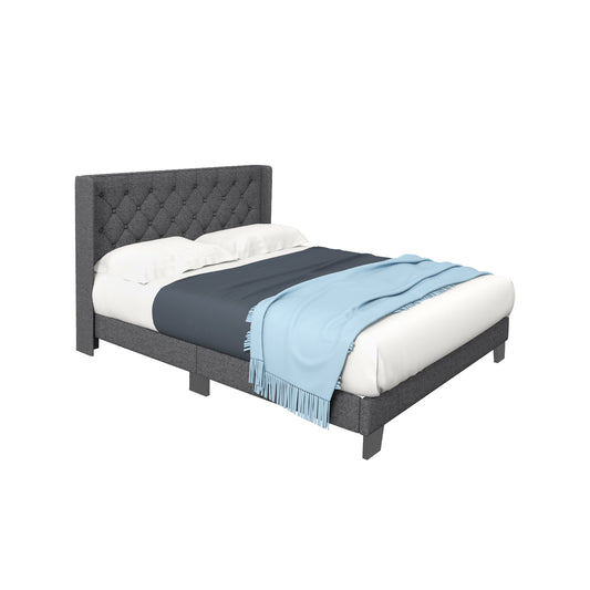 Twin/Full/Queen Size Upholstered Platform Bed with Button Tufted Headboard-Queen Size, Gray Simple Bed Frame queen size at Gallery Canada
