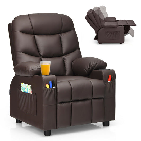Kids Recliner Chair with Cup Holder and Footrest for Children, Brown - Gallery Canada