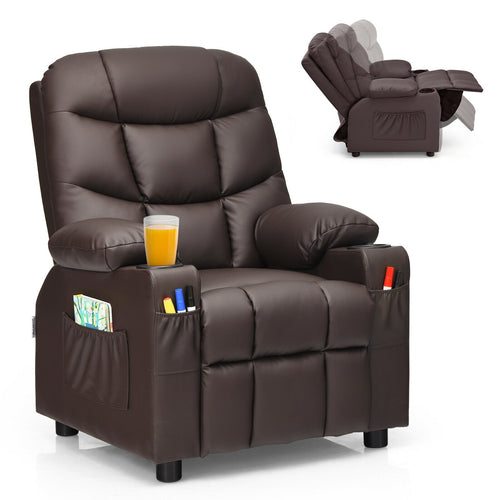 Kids Recliner Chair with Cup Holder and Footrest for Children, Brown