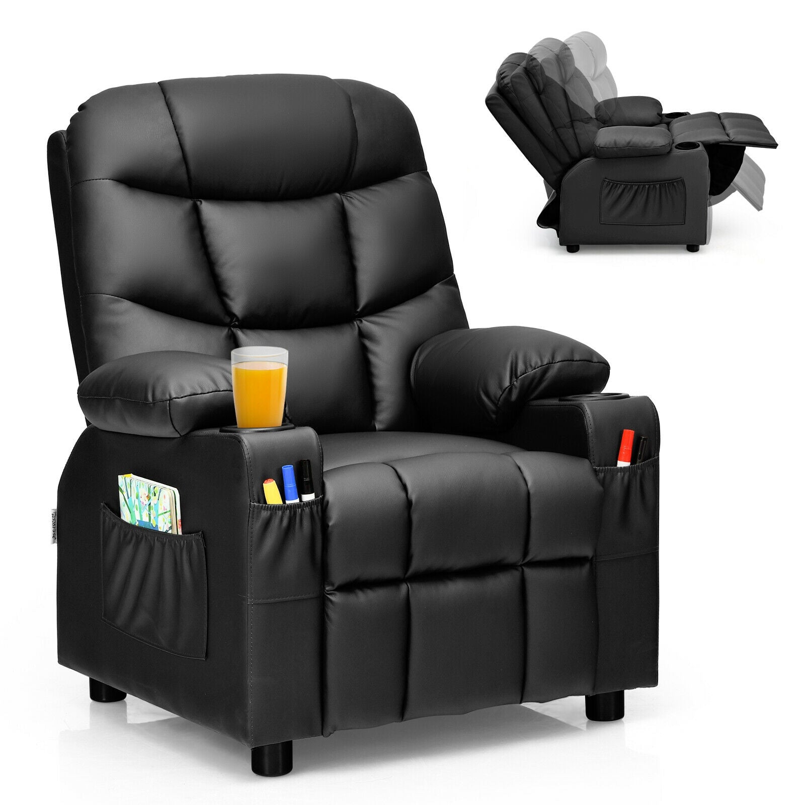 Kids Recliner Chair With Cup Holder, Footrest, Black Kids Chairs & Seating Black at Gallery Canada
