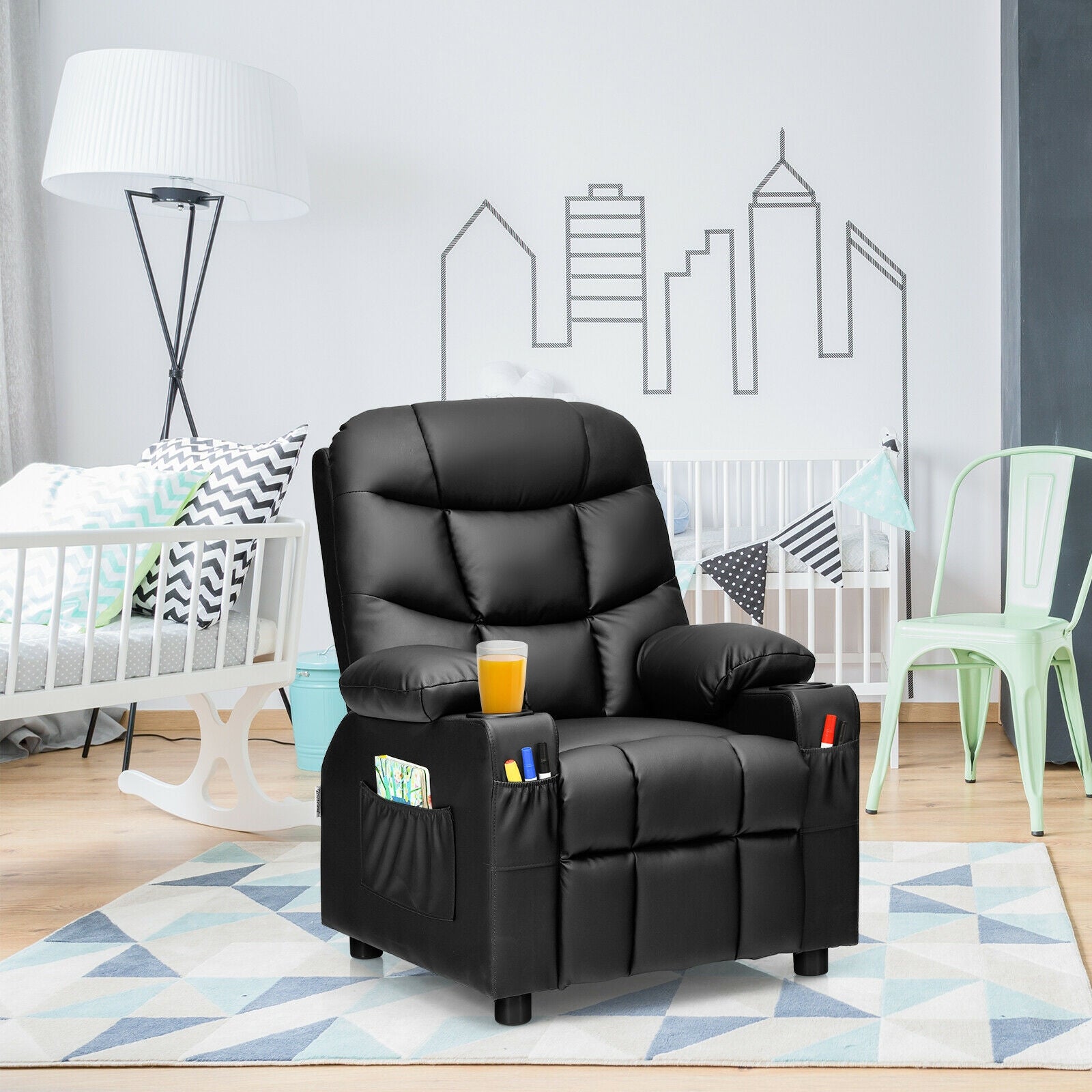Kids Recliner Chair with Cup Holder and Footrest for Children, Black Kids Chairs & Seating at Gallery Canada