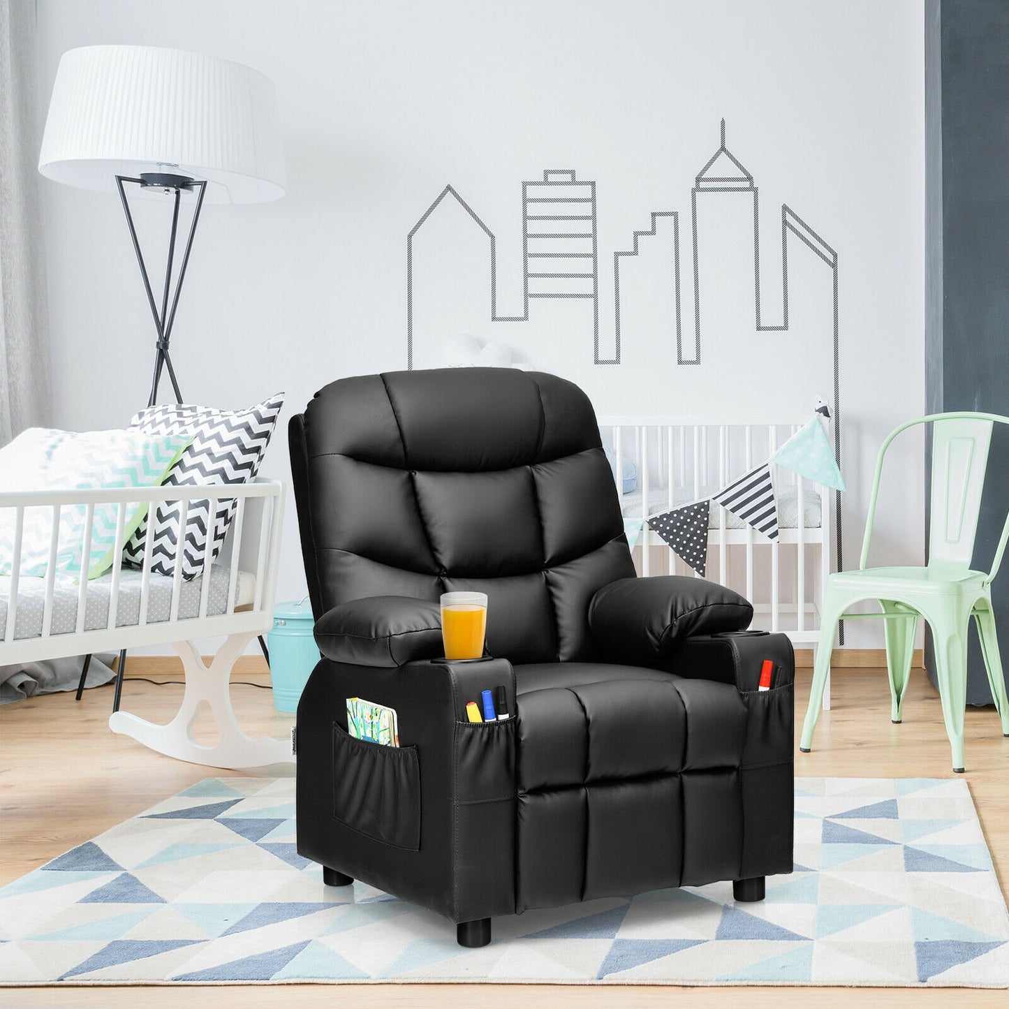 Kids Recliner Chair with Cup Holder and Footrest for Children, Black Kids Chairs & Seating at Gallery Canada