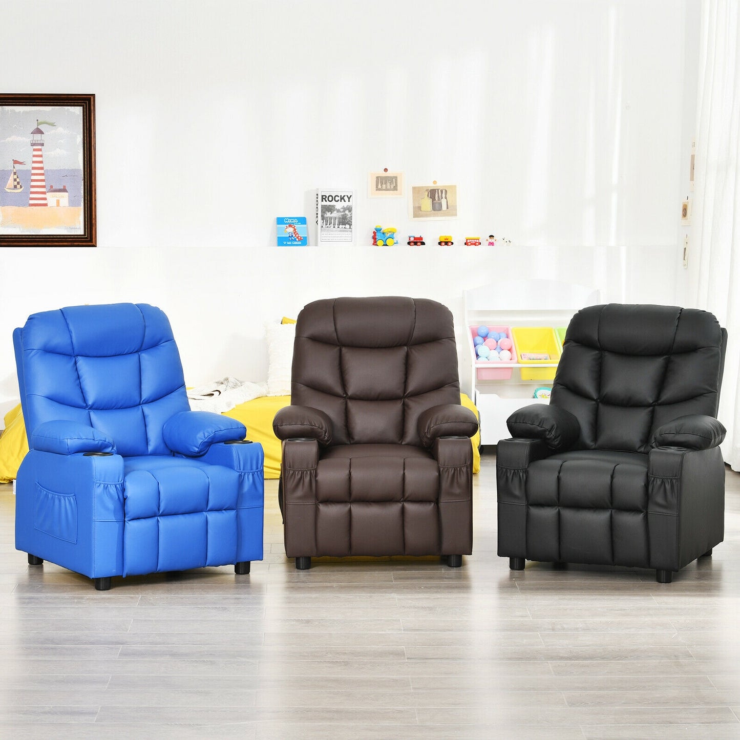 Kids Recliner Chair with Cup Holder and Footrest for Children, Black Kids Chairs & Seating at Gallery Canada