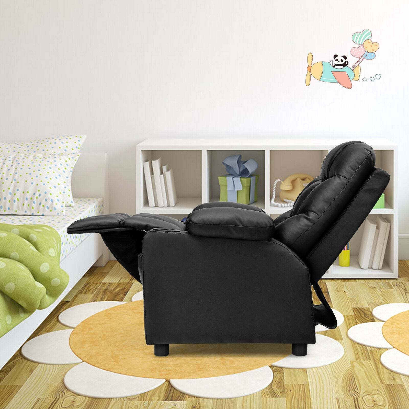 Kids Recliner Chair with Cup Holder and Footrest for Children, Black Kids Chairs & Seating at Gallery Canada