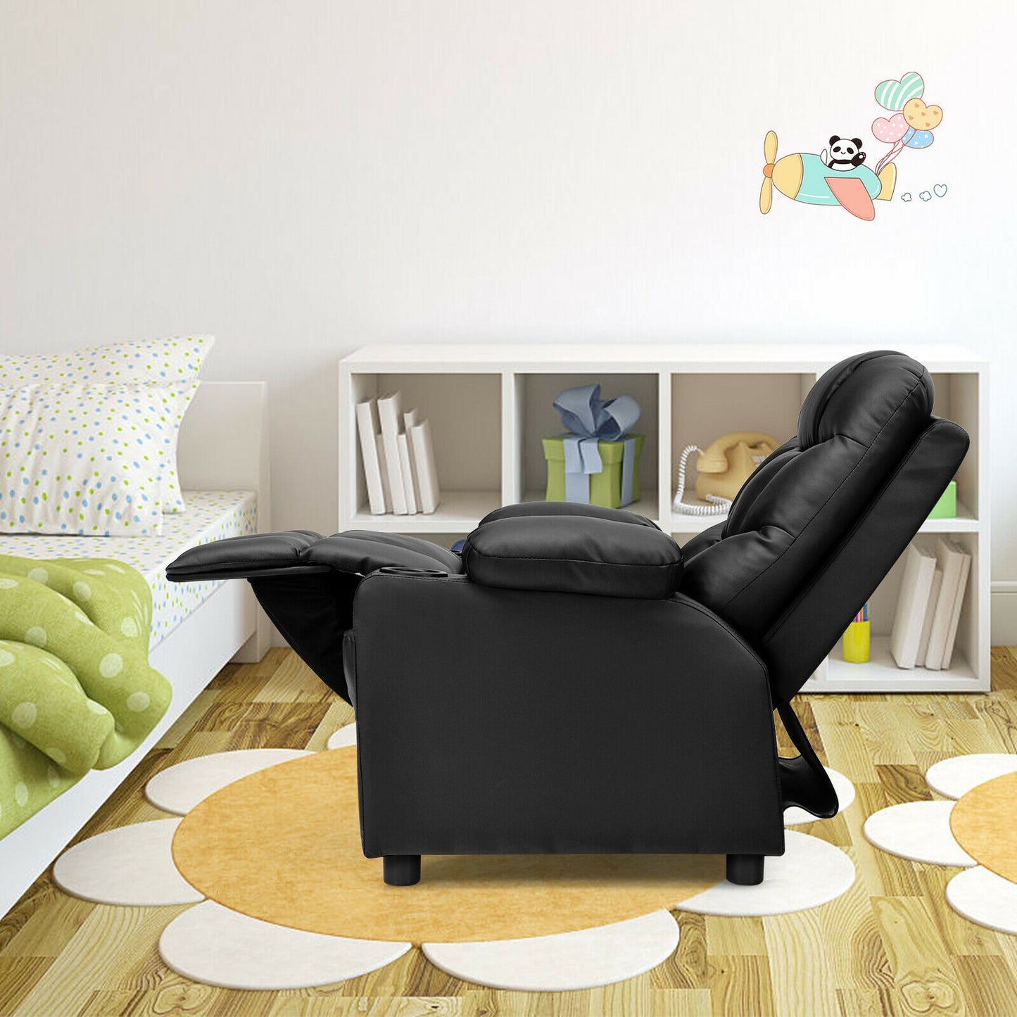 Kids Recliner Chair with Cup Holder and Footrest for Children, Black Kids Chairs & Seating at Gallery Canada