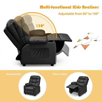 Kids Recliner Chair with Cup Holder and Footrest for Children, Black Kids Chairs & Seating at Gallery Canada