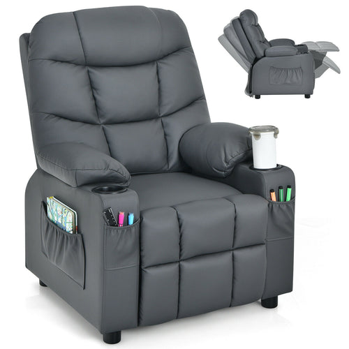 Kids Recliner Chair With Cup Holder, Footrest, Gray
