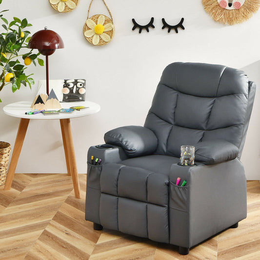 Kids Recliner Chair with Cup Holder and Footrest for Children, Gray Kids Chairs & Seating Gray at Gallery Canada