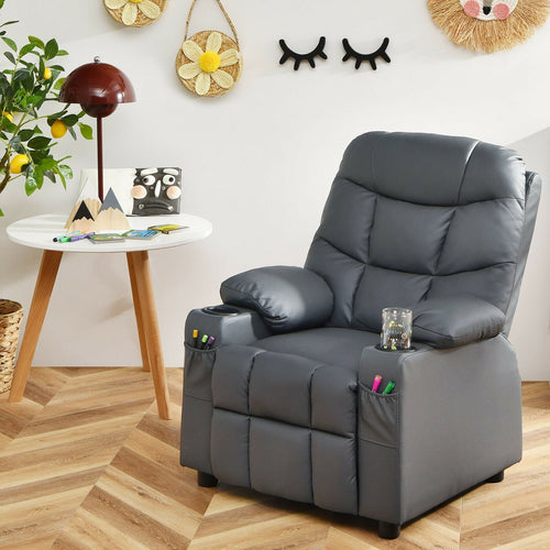 Kids Recliner Chair with Cup Holder and Footrest for Children, Gray