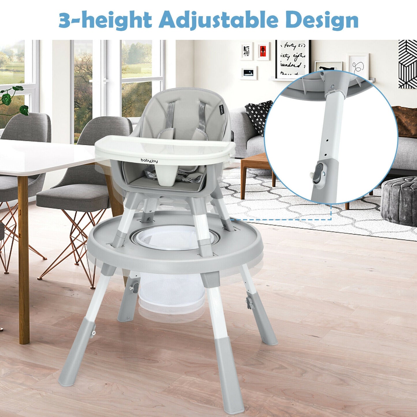 6-in-1 Baby High Chair Infant Activity Center with Height Adjustment, Gray High Chairs at Gallery Canada