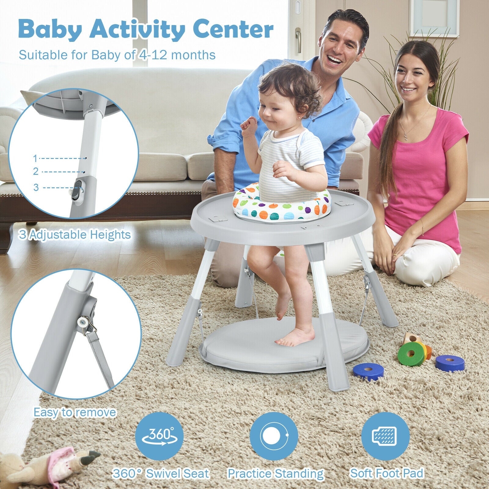 6-in-1 Baby High Chair Infant Activity Center with Height Adjustment, Gray High Chairs at Gallery Canada