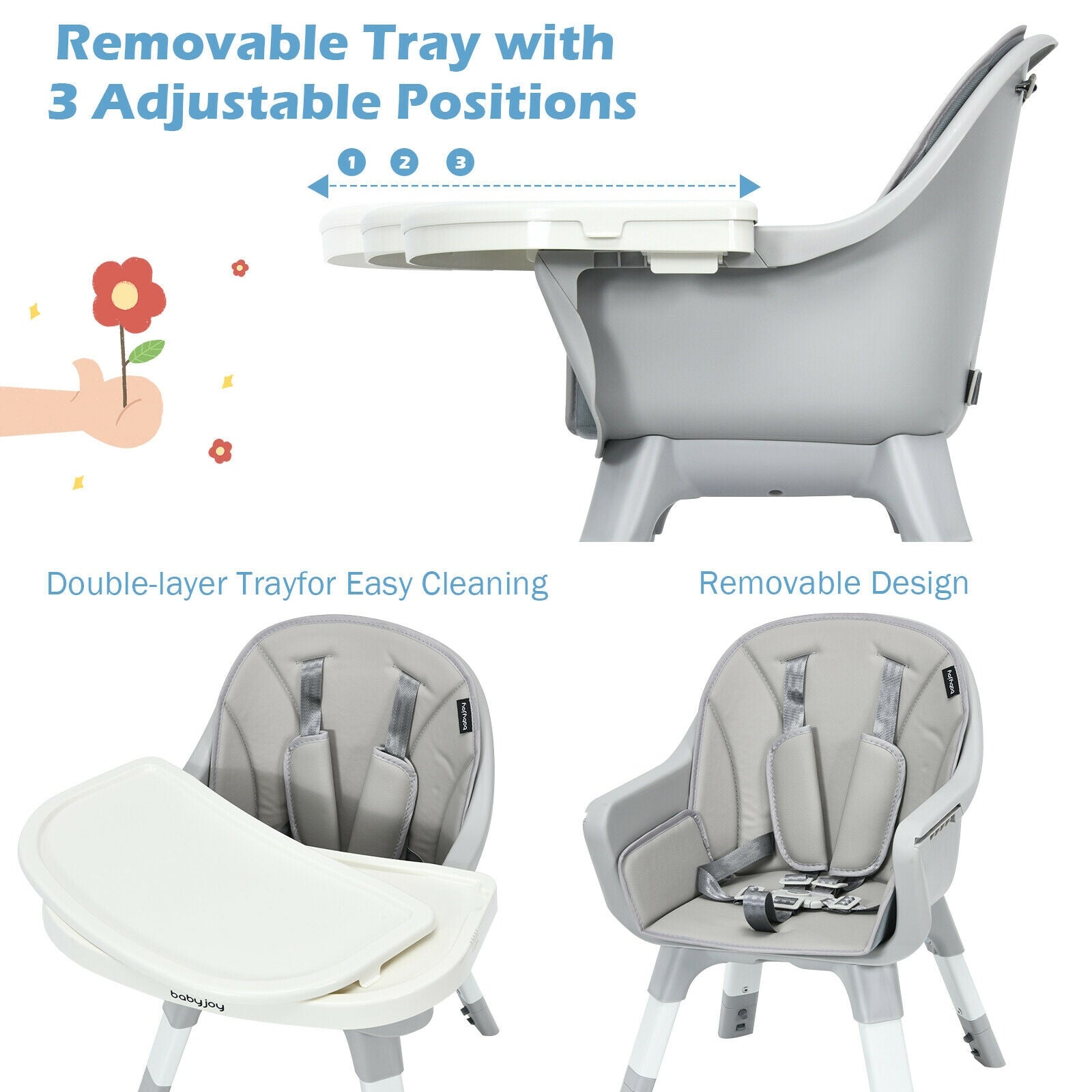 6-in-1 Baby High Chair Infant Activity Center with Height Adjustment, Gray High Chairs at Gallery Canada
