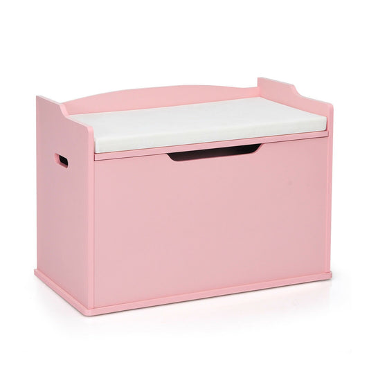 Kids Toy Wooden Flip-top Storage Box Chest Bench with Cushion Hinge, Pink at Gallery Canada