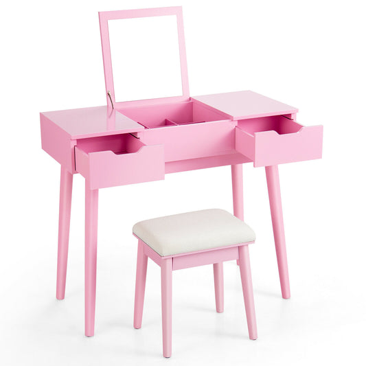 Makeup Vanity Table Set with Flip Top Mirror and 2 Drawers, Pink Makeup Vanities Pink at Gallery Canada