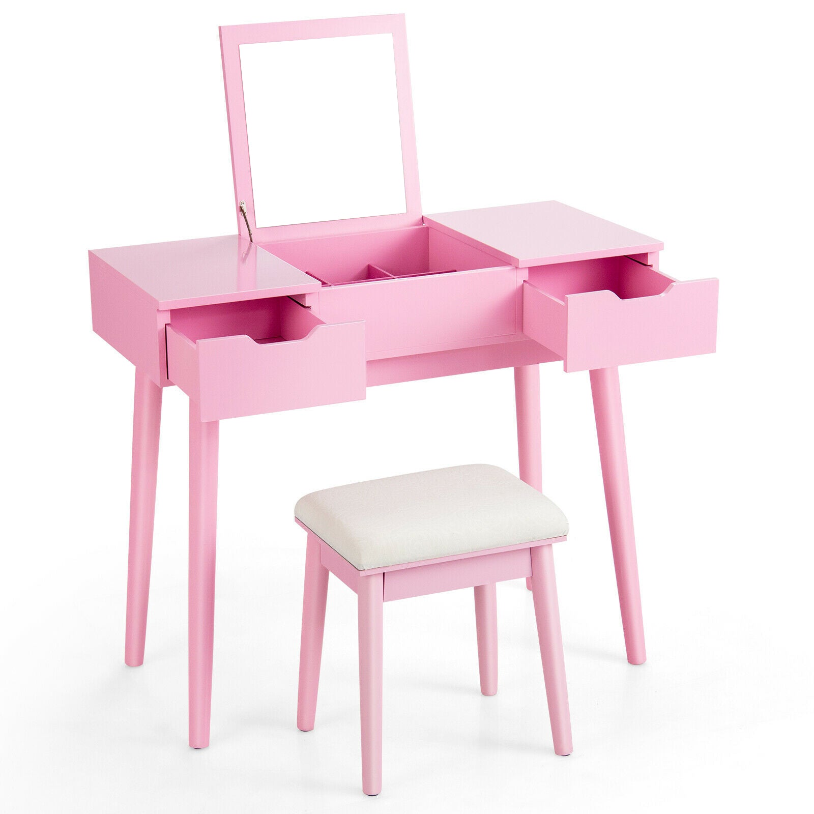Makeup Vanity Table Set with Flip Top Mirror and 2 Drawers, Pink Makeup Vanities at Gallery Canada