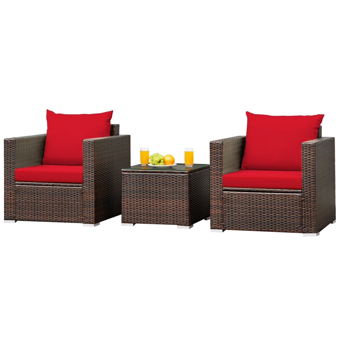 3 Pcs Patio Conversation Rattan Furniture Set with Cushion, Red Patio Conversation Sets at Gallery Canada