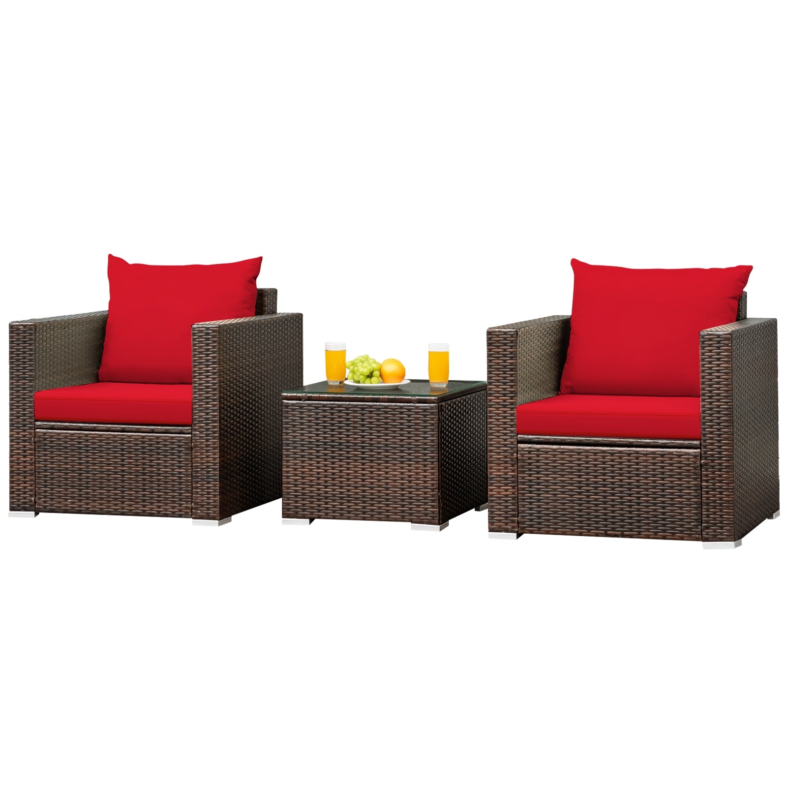 3 Pcs Patio Conversation Rattan Furniture Set with Cushion, Red Patio Conversation Sets at Gallery Canada