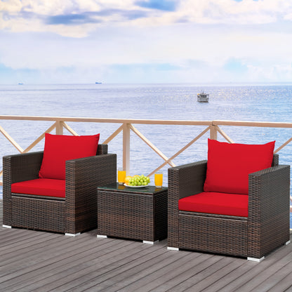3 Pcs Patio Conversation Rattan Furniture Set with Cushion, Red Patio Conversation Sets at Gallery Canada