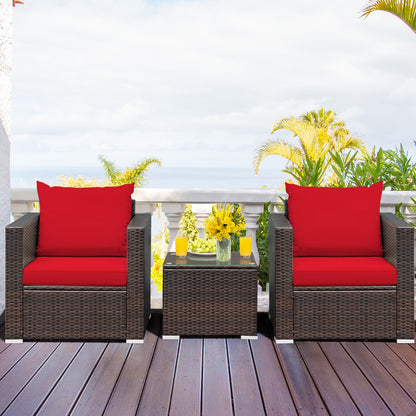 3 Pcs Patio Conversation Rattan Furniture Set with Cushion, Red Patio Conversation Sets at Gallery Canada