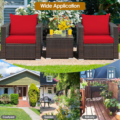 3 Pcs Patio Conversation Rattan Furniture Set with Cushion, Red Patio Conversation Sets at Gallery Canada