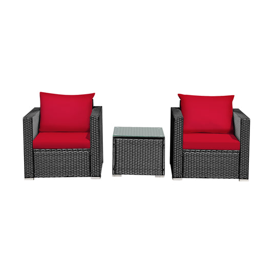 3 Pcs Patio Conversation Rattan Furniture Set, Red