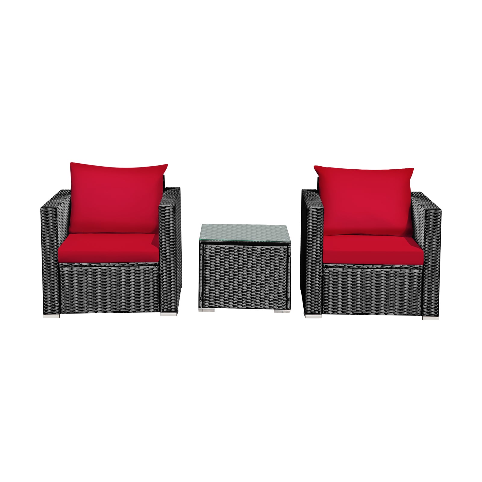 3 Pcs Patio Conversation Rattan Furniture Set, Red Patio Conversation Sets at Gallery Canada