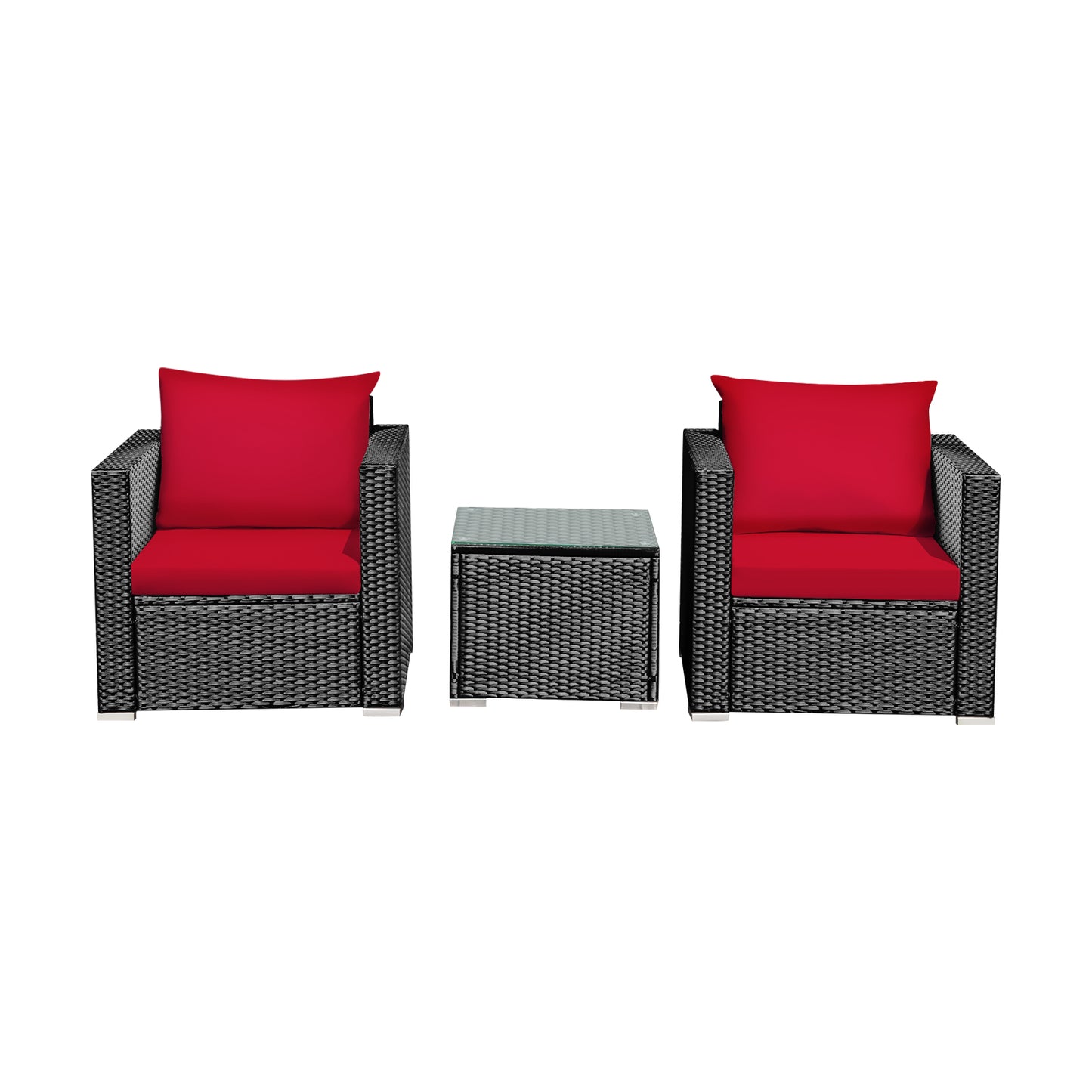 3 Pcs Patio Conversation Rattan Furniture Set with Cushion, Red Patio Conversation Sets Red at Gallery Canada