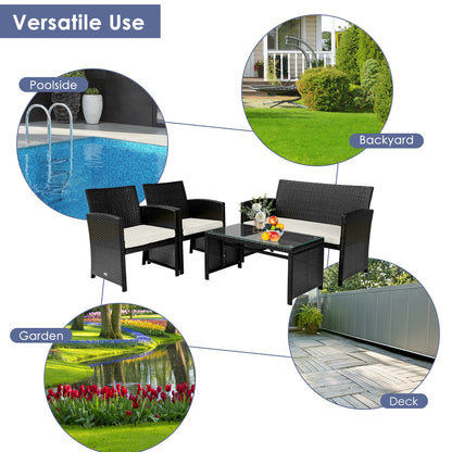 4Pcs Patio Rattan Cushioned Furniture Set, White Patio Conversation Sets at Gallery Canada