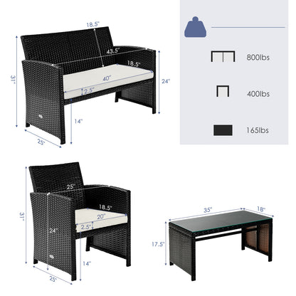 4Pcs Patio Rattan Cushioned Furniture Set, White Patio Conversation Sets at Gallery Canada