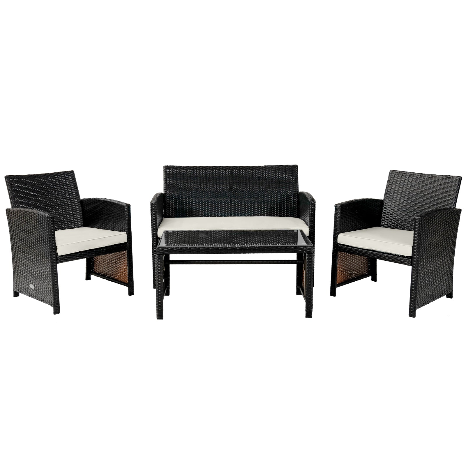 4Pcs Patio Rattan Cushioned Furniture Set, White Patio Conversation Sets White at Gallery Canada