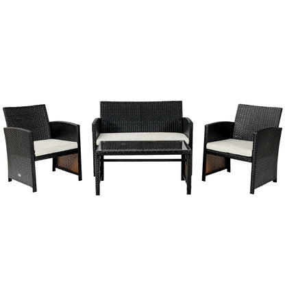 4Pcs Patio Rattan Cushioned Furniture Set, White Patio Conversation Sets White at Gallery Canada