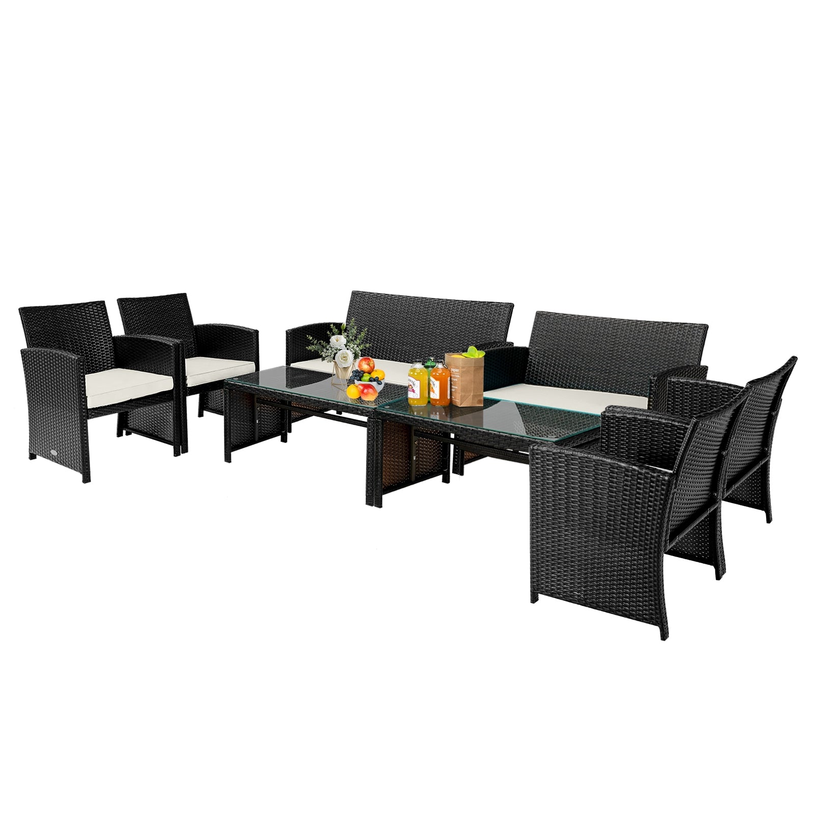 4Pcs Patio Rattan Cushioned Furniture Set, White Patio Conversation Sets at Gallery Canada