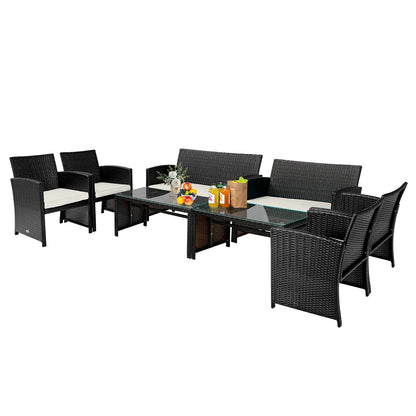 4Pcs Patio Rattan Cushioned Furniture Set, White Patio Conversation Sets at Gallery Canada