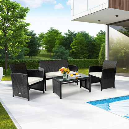 4Pcs Patio Rattan Cushioned Furniture Set, White Patio Conversation Sets at Gallery Canada