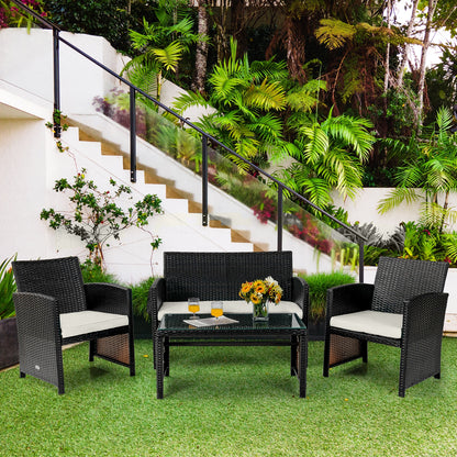 4Pcs Patio Rattan Cushioned Furniture Set, White Patio Conversation Sets at Gallery Canada