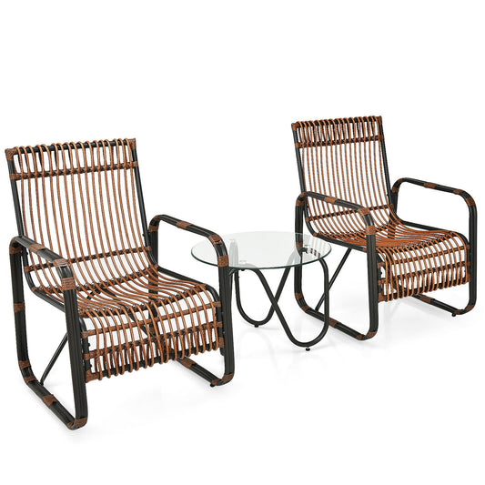 3 Piece Patio Rattan Furniture Set, Brown
